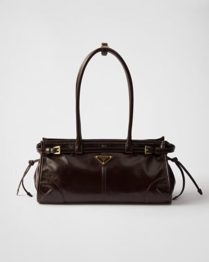 Prada Bonnie Medium Leather Handbag Dark brown