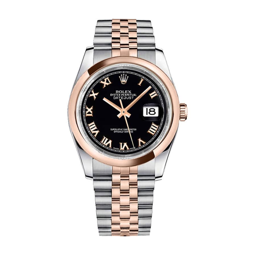 rolex-datejust-116201-36mm-gold-steel-black-dial-116201.jpg Rolex Datejust 116201 Roman Numeral Black Dial Replica - Image 1