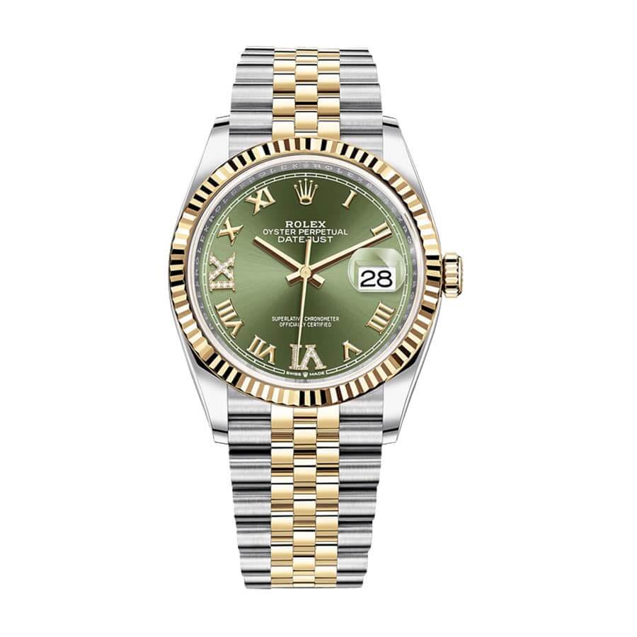 rolex-datejust-126283rbr-36mm-yellow-gold-steel-green-dial.jpg Rolex Datejust 126283RBR Green Roman Dial Replica - Image 1