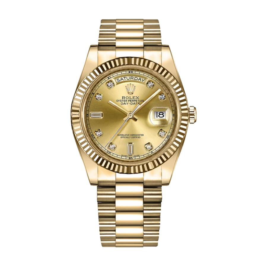 rolex-day-date-ii-218238-41mm-kw-yellow-gold-champagne-dial.jpg Rolex DayDate 218238 Replica - Image 1